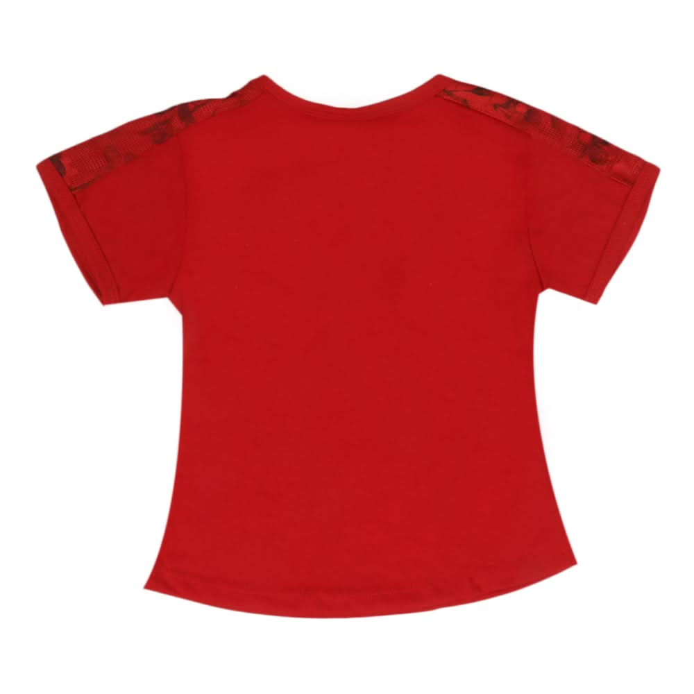 Girls Shoulder Frill & Chest T-Shirt - Red, Kids, Girls T-Shirts, Chase Value, Chase Value