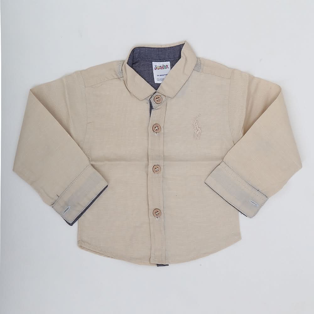 Newborn Boys Chambray Full Sleeves Shirt - Beige, Kids, NB Boys Shirts And T-Shirts, Chase Value, Chase Value