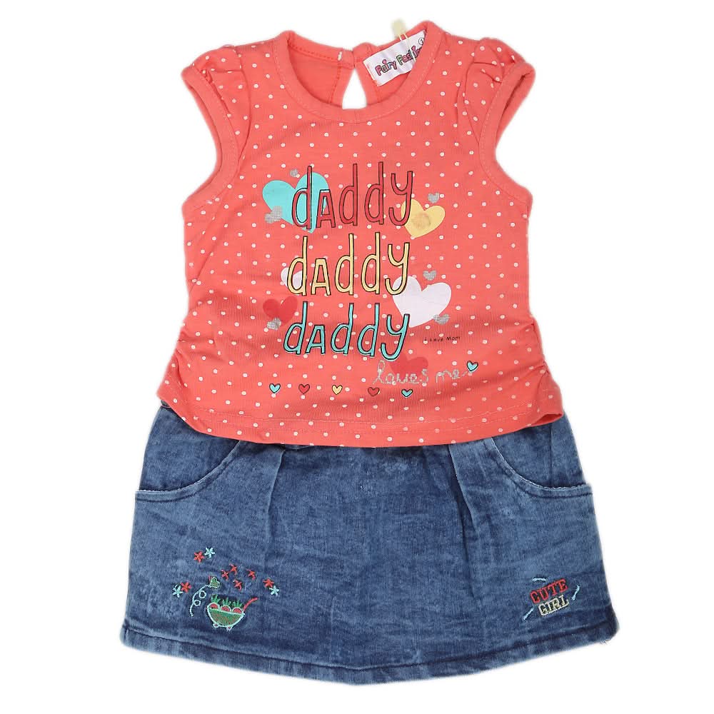 Newborn Girls Half Sleeves Skirt Suit - Peach, Kids, NB Girls Sets And Suits, Chase Value, Chase Value