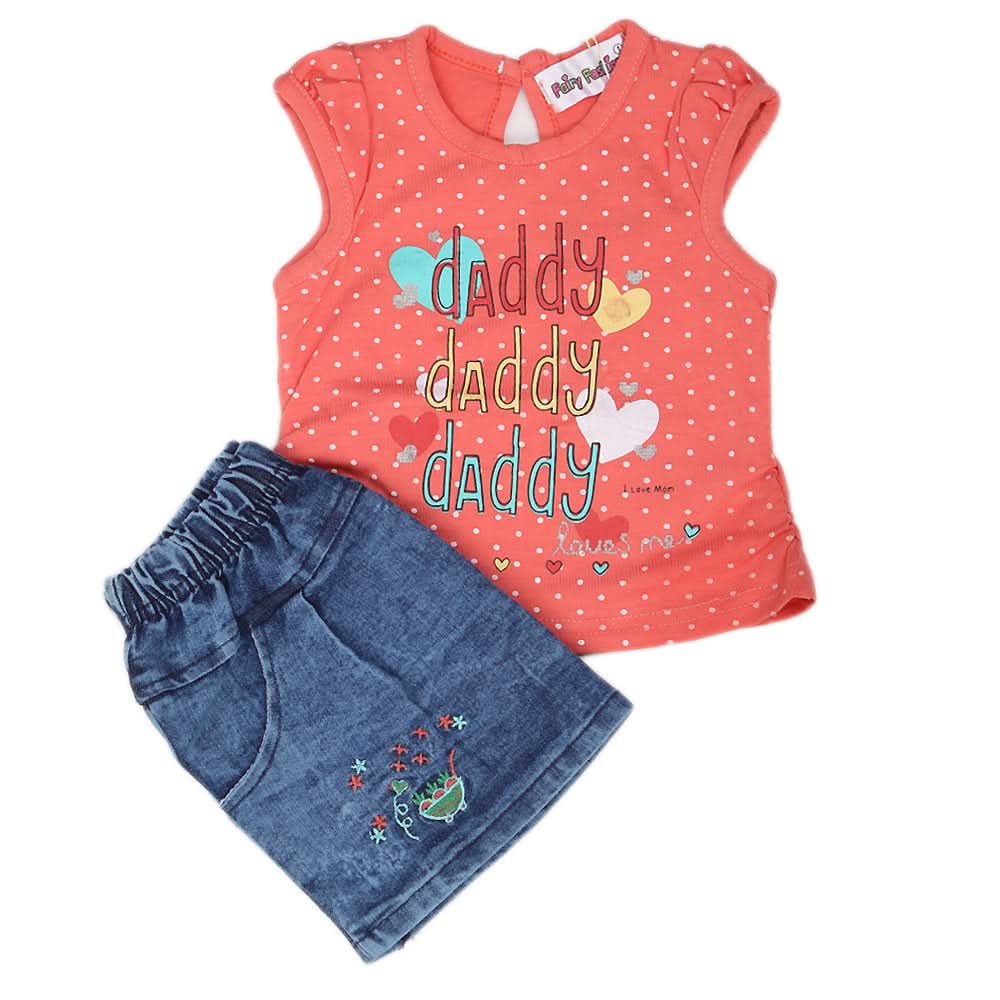 Newborn Girls Half Sleeves Skirt Suit - Peach, Kids, NB Girls Sets And Suits, Chase Value, Chase Value