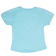 Girls Shoulder Frill & Chest T-Shirt - Cyan, Kids, Girls T-Shirts, Chase Value, Chase Value