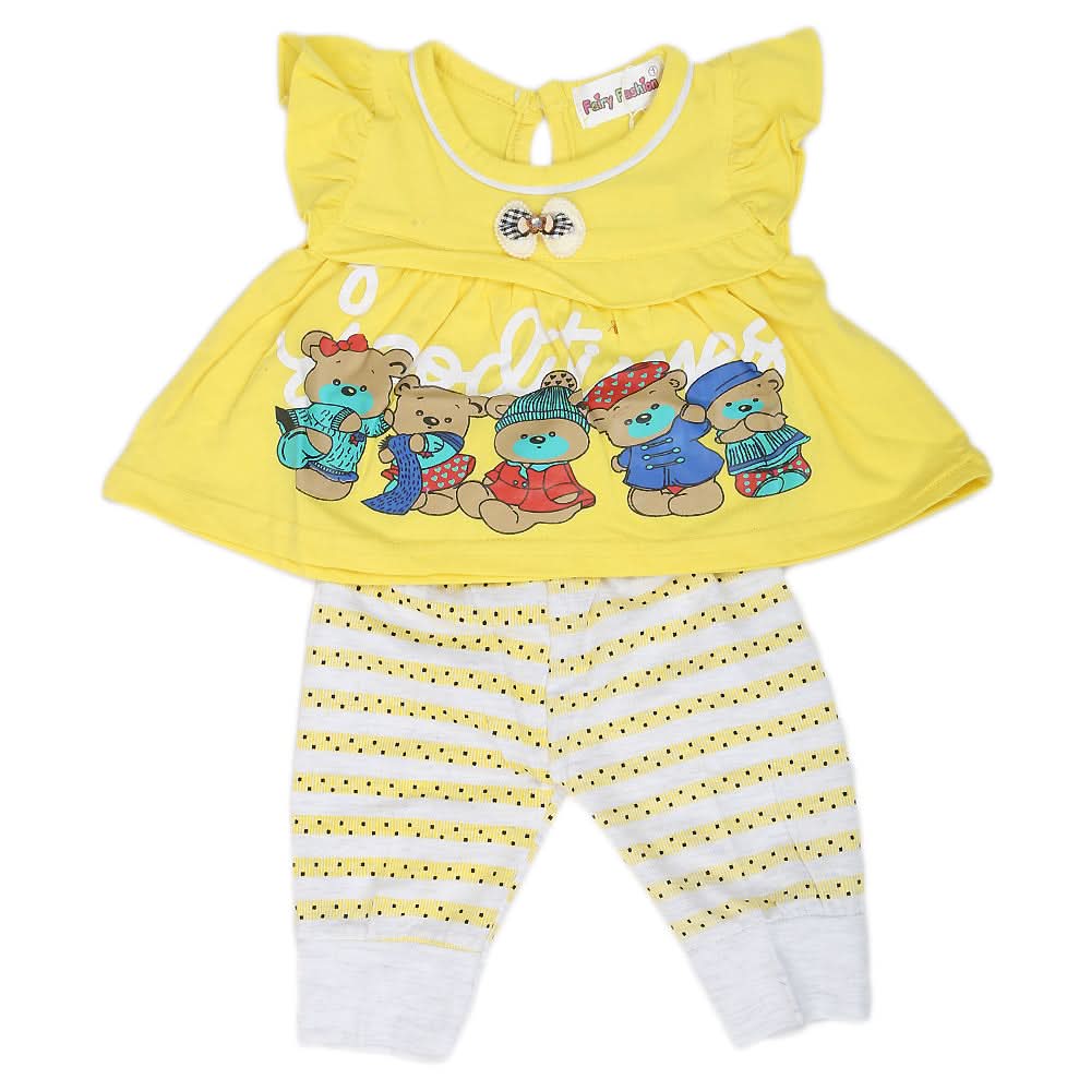 Newborn Girls Half Sleeves Short Suit - Yellow, Kids, NB Girls Sets And Suits, Chase Value, Chase Value