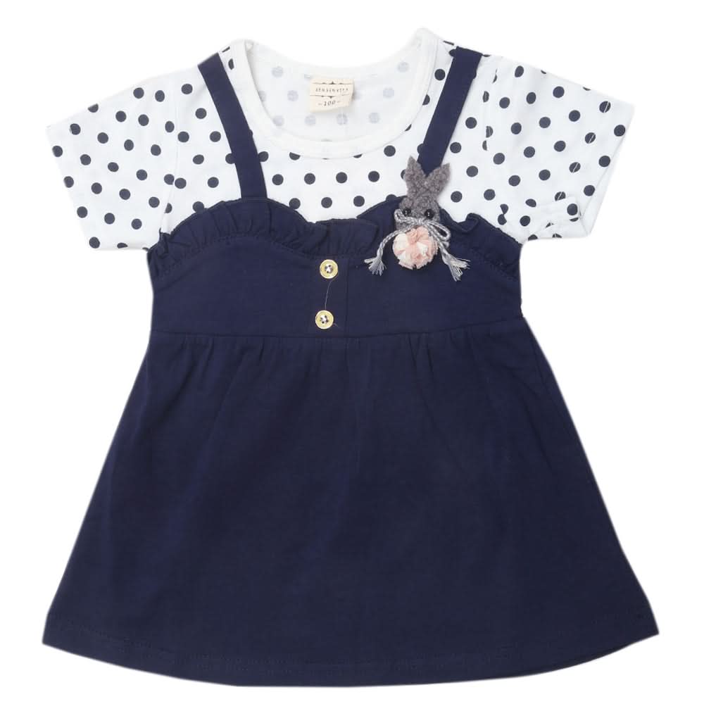 Newborn Girls Half Sleeves Frock - Navy Blue, Kids, Newborn Girls Frocks, Chase Value, Chase Value