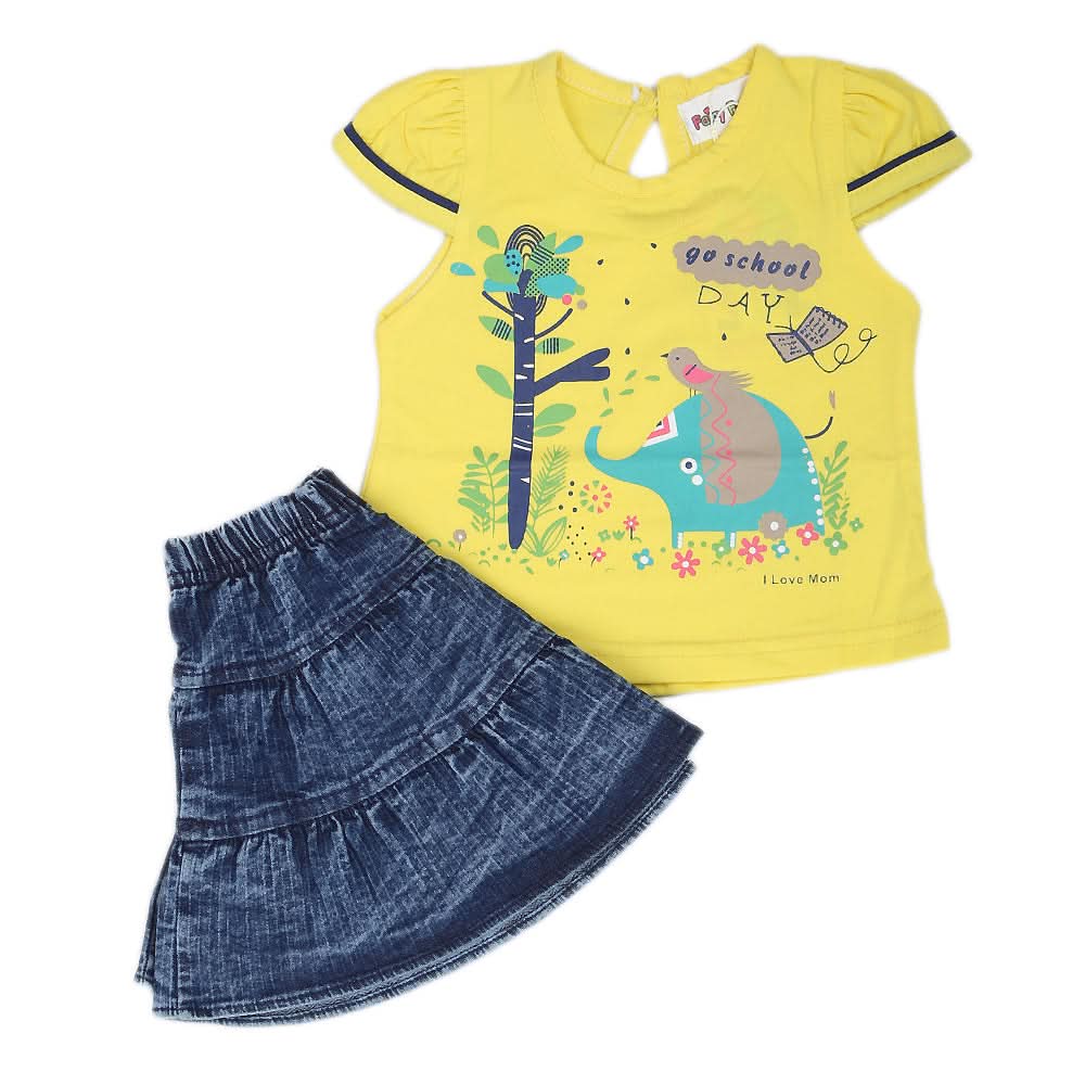 Newborn Girls Half Sleeves Skirt Suit - Yellow, Kids, NB Girls Sets And Suits, Chase Value, Chase Value