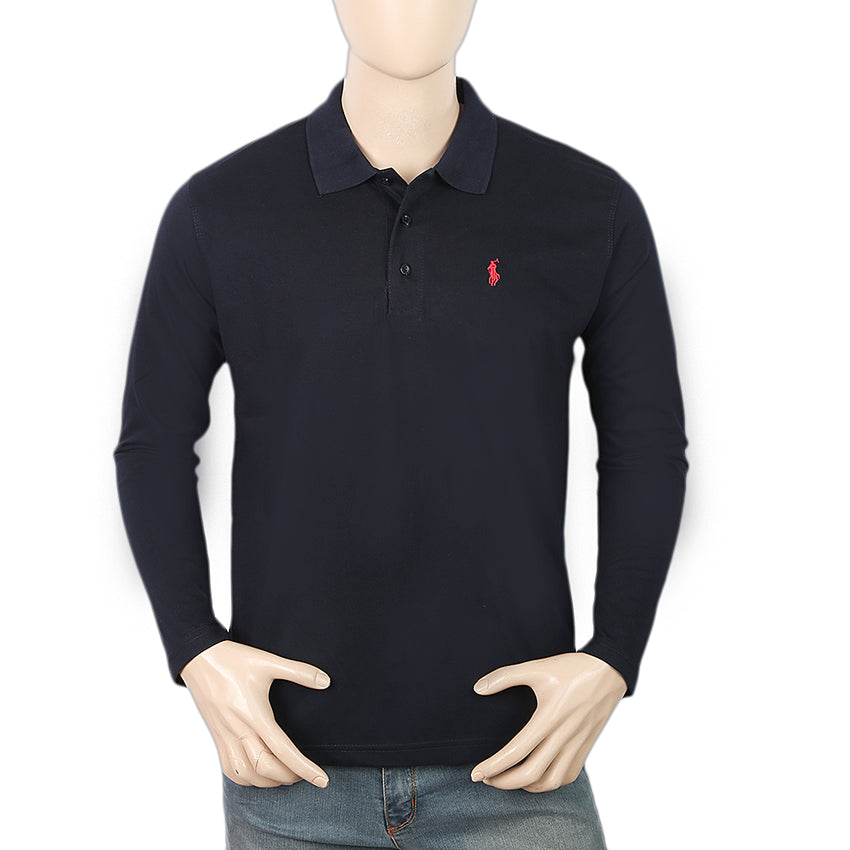 Men's Full Sleeves Plain Polo T-Shirt - Dark Blue, Men, T-Shirts And Polos, Chase Value, Chase Value