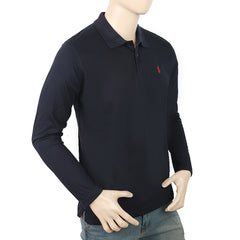 Men's Full Sleeves Plain Polo T-Shirt - Dark Blue, Men, T-Shirts And Polos, Chase Value, Chase Value