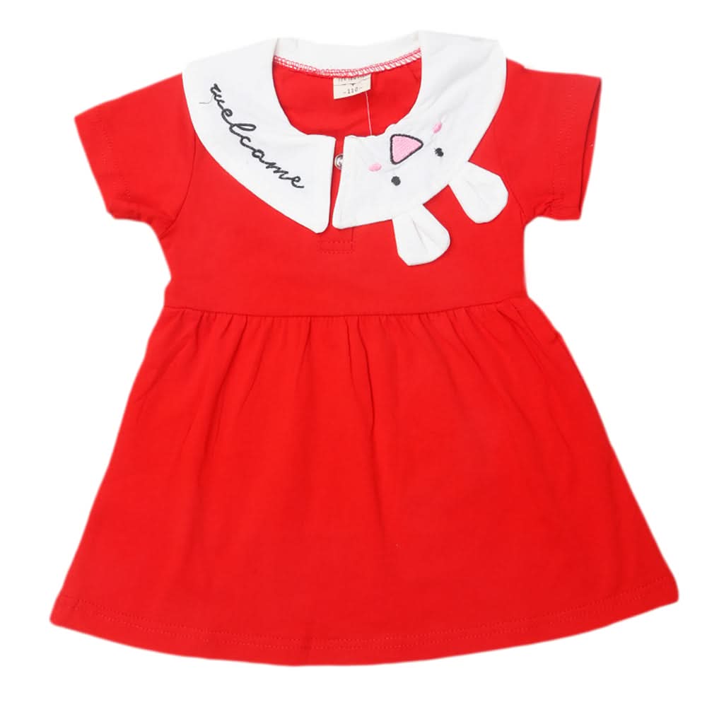 Newborn Girls Half Sleeves Frock - Red, Kids, Newborn Girls Frocks, Chase Value, Chase Value