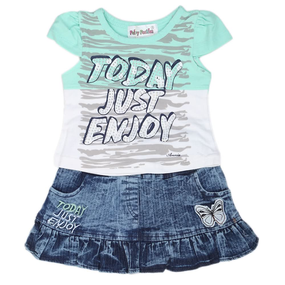 Newborn Girls Half Sleeves Skirt Suit - Cyan, Kids, NB Girls Sets And Suits, Chase Value, Chase Value