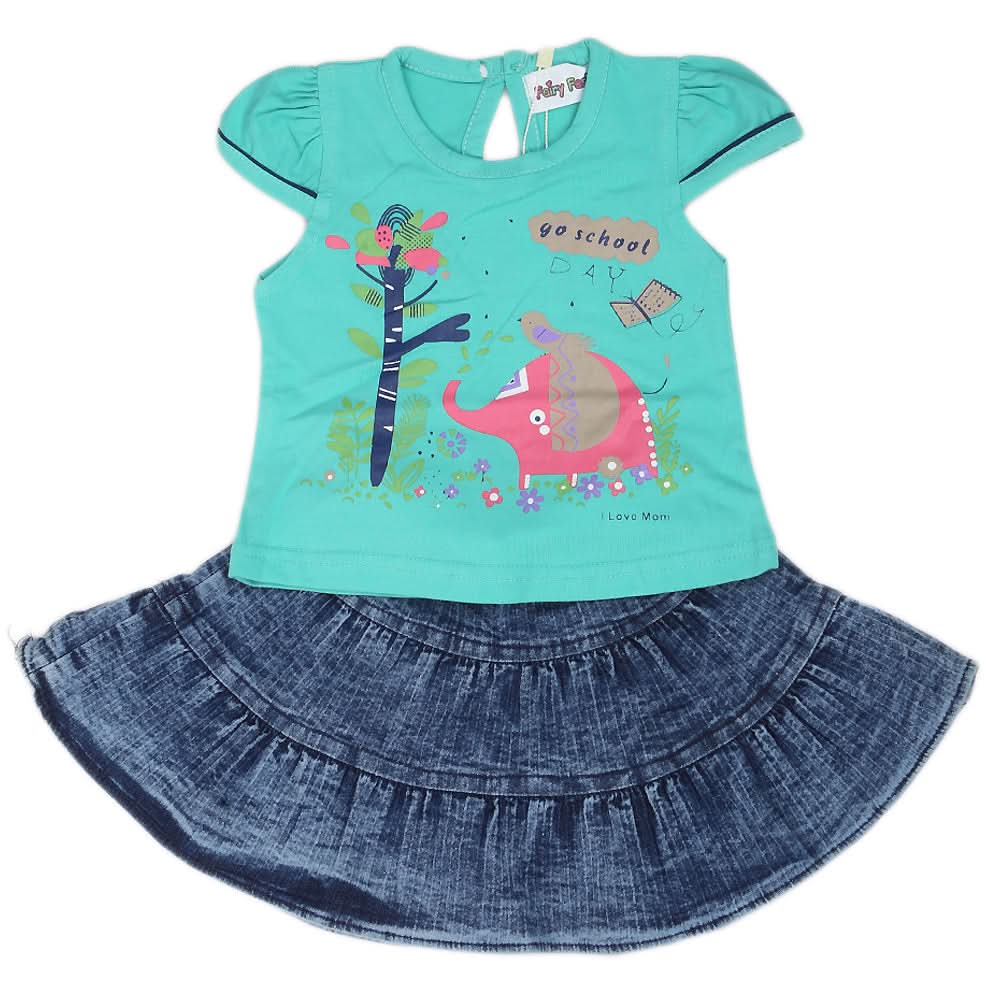 Newborn Girls Half Sleeves Skirt Suit - Sea Green, Kids, NB Girls Sets And Suits, Chase Value, Chase Value