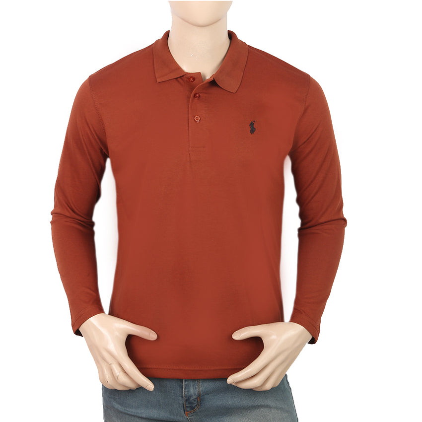 Men's Full Sleeves Plain Polo T-Shirt - Rust, Men, T-Shirts And Polos, Chase Value, Chase Value