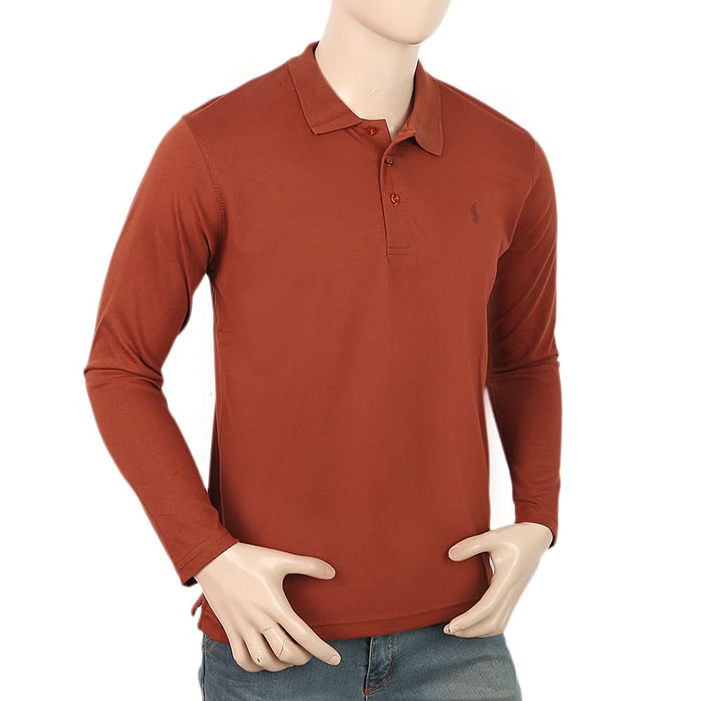 Men's Full Sleeves Plain Polo T-Shirt - Rust, Men, T-Shirts And Polos, Chase Value, Chase Value