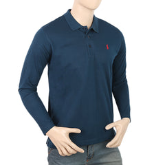 Men's Full Sleeves Plain Polo T-Shirt - Steel Blue, Men, T-Shirts And Polos, Chase Value, Chase Value