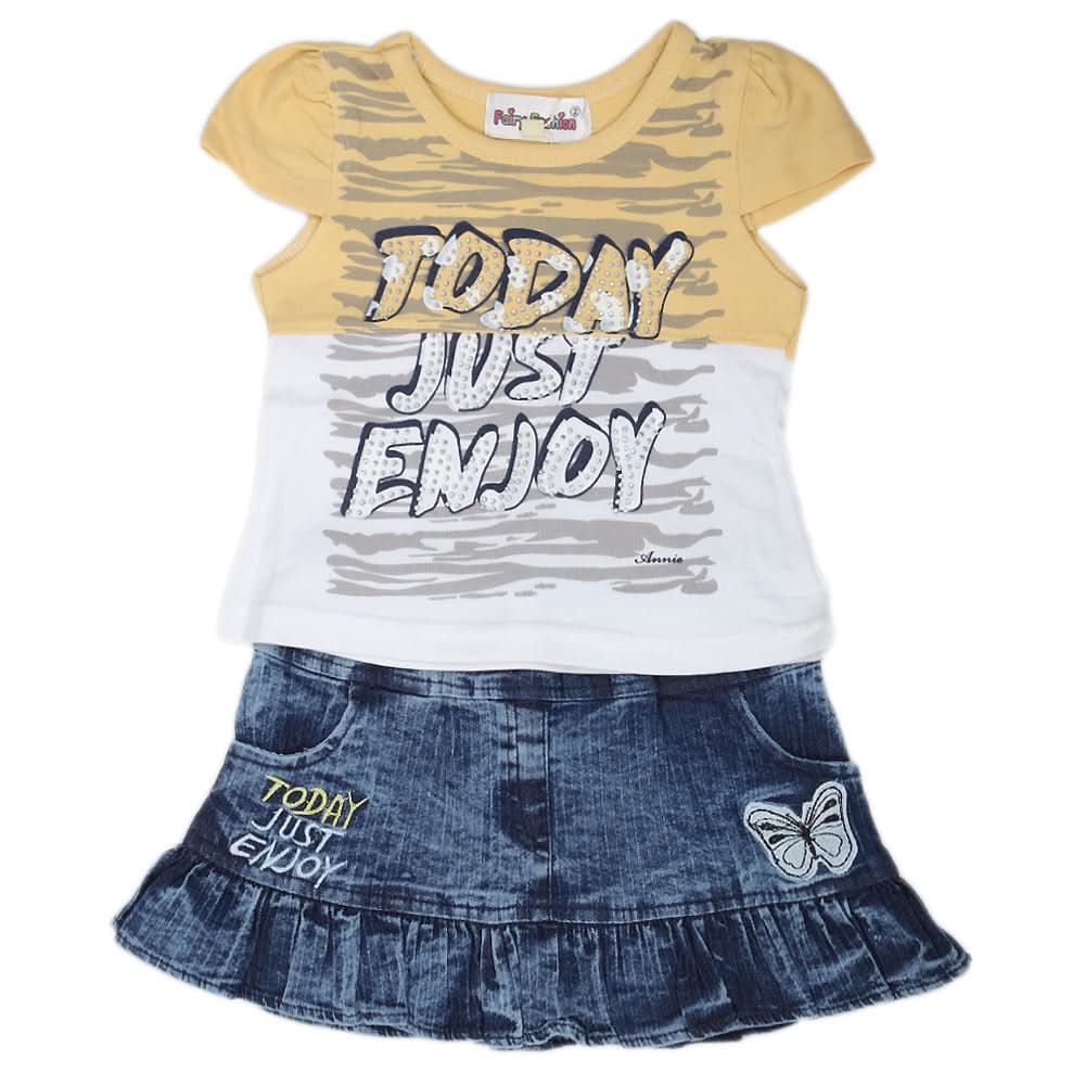Newborn Girls Half Sleeves Skirt Suit - Yellow, Kids, NB Girls Sets And Suits, Chase Value, Chase Value
