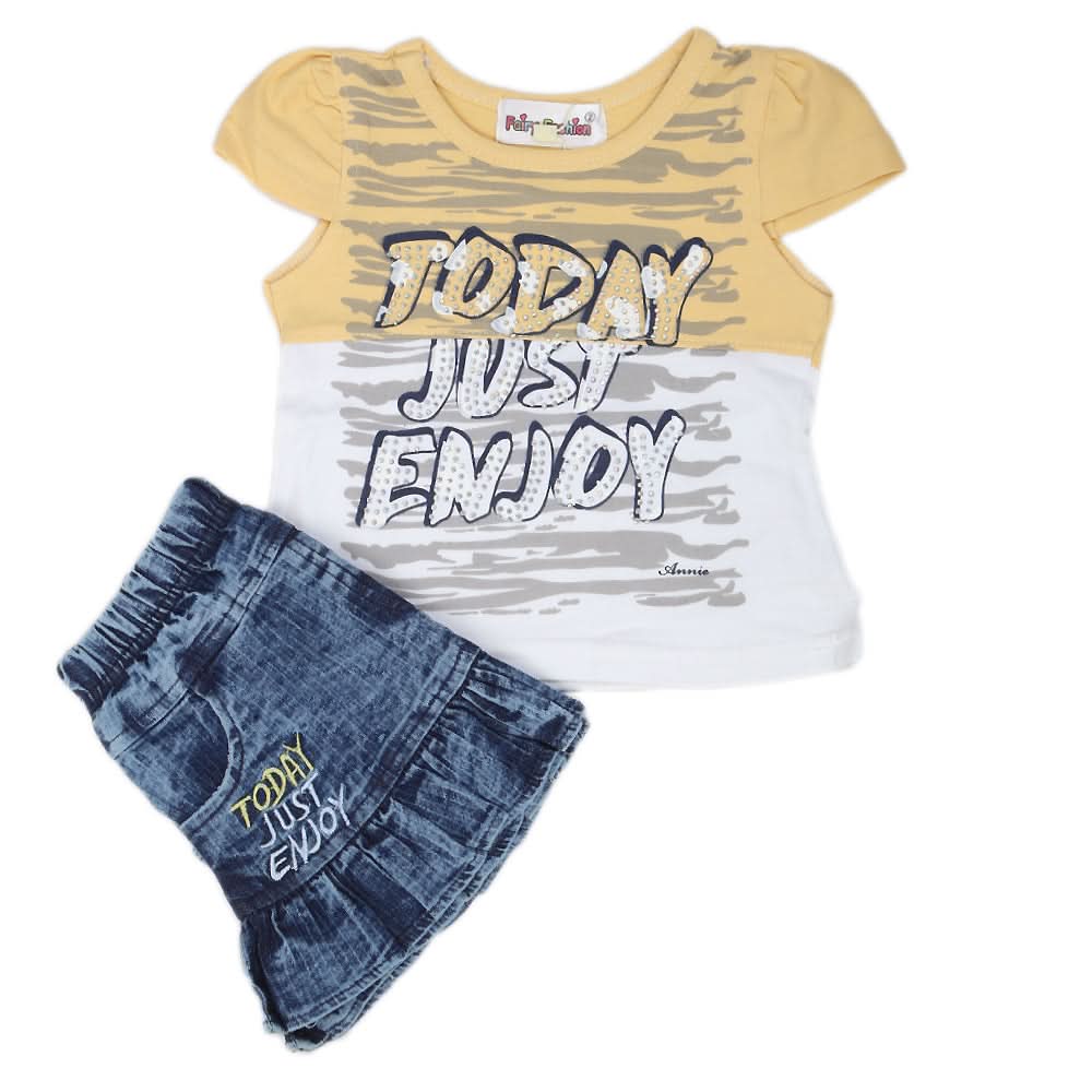 Newborn Girls Half Sleeves Skirt Suit - Yellow, Kids, NB Girls Sets And Suits, Chase Value, Chase Value