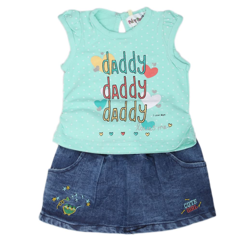 Newborn Girls Half Sleeves Skirt Suit - Cyan, Kids, NB Girls Sets And Suits, Chase Value, Chase Value