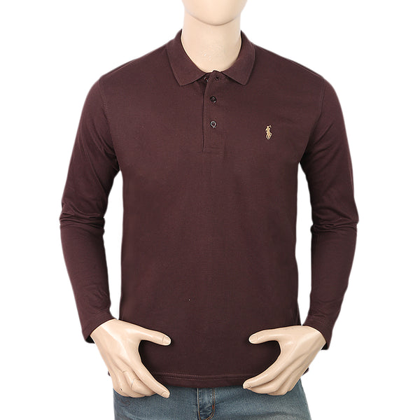 Men's Full Sleeves Plain Polo T-Shirt - Dark Purple, Men, T-Shirts And Polos, Chase Value, Chase Value