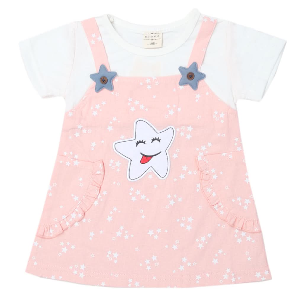 Newborn Girls Half Sleeves Frock - Peach, Kids, Newborn Girls Frocks, Chase Value, Chase Value