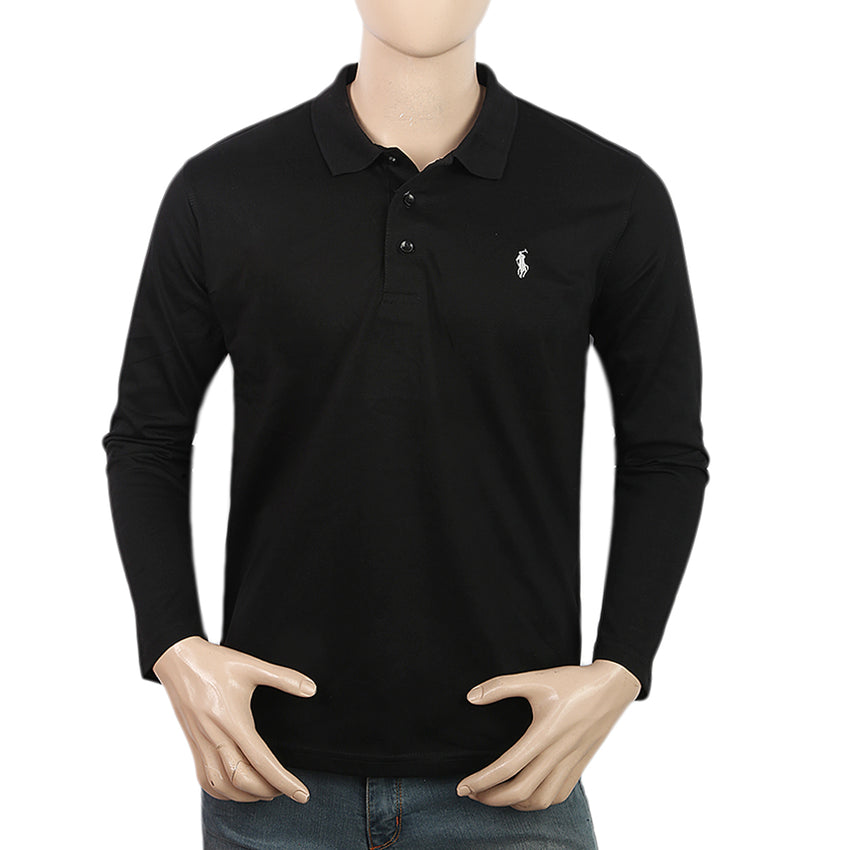 Men's Full Sleeves Plain Polo T-Shirt - Black, Men, T-Shirts And Polos, Chase Value, Chase Value