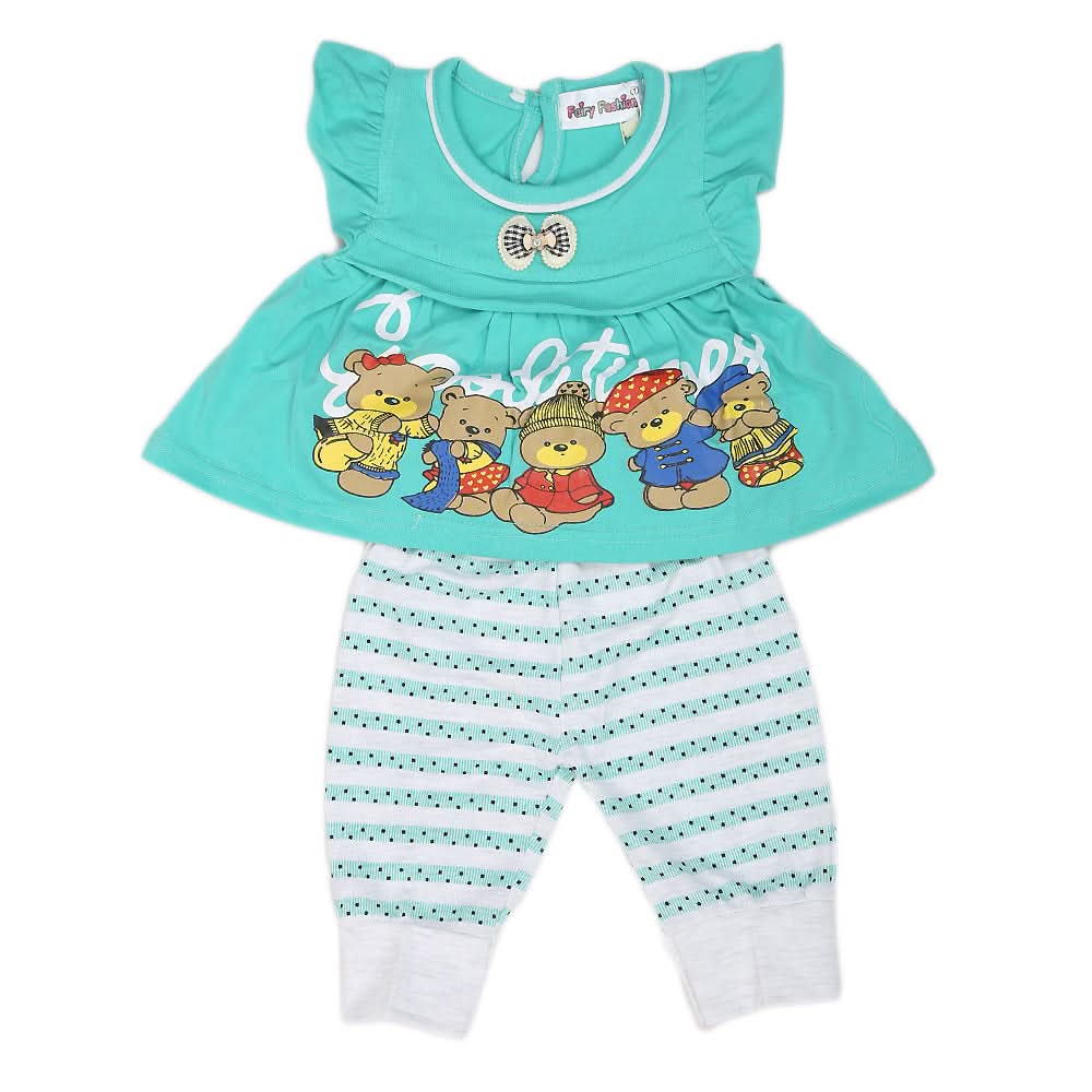 Newborn Girls Half Sleeves Short Suit - Cyan, Kids, NB Girls Sets And Suits, Chase Value, Chase Value