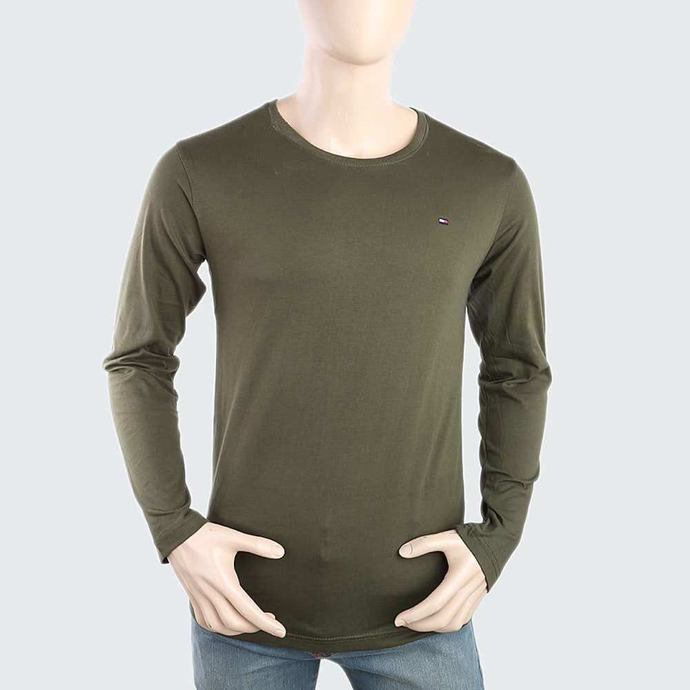 Men's Round Neck Full Sleeves T-Shirt - Green, Men, T-Shirts And Polos, Chase Value, Chase Value