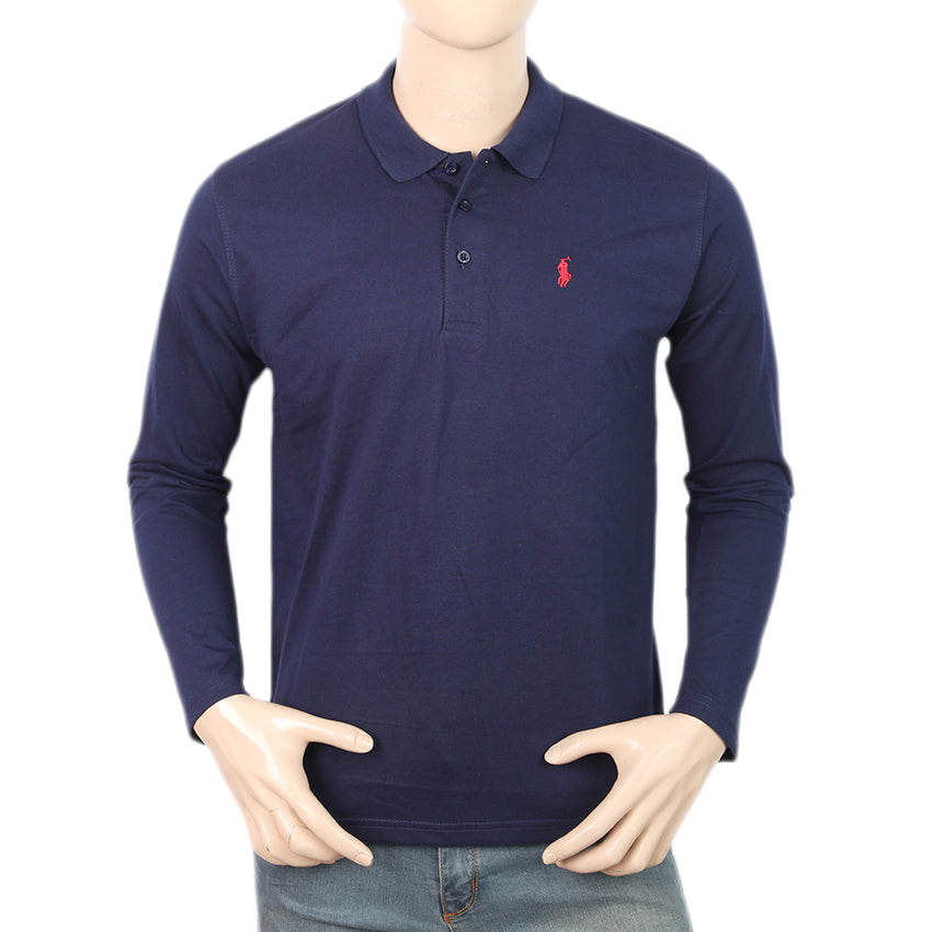Men's Full Sleeves Plain Polo T-Shirt - Navy Blue, Men, T-Shirts And Polos, Chase Value, Chase Value