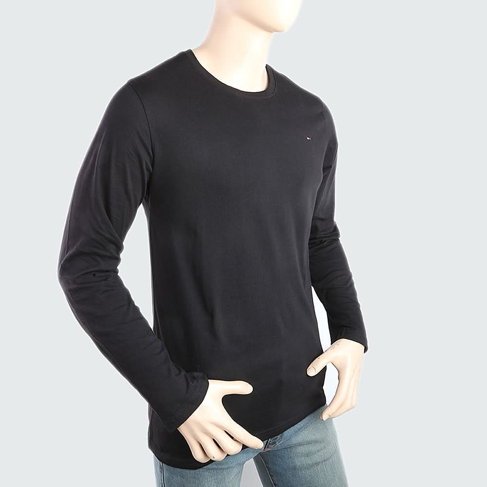 Men's Round Neck Full Sleeves T-Shirt - Black, Men, T-Shirts And Polos, Chase Value, Chase Value