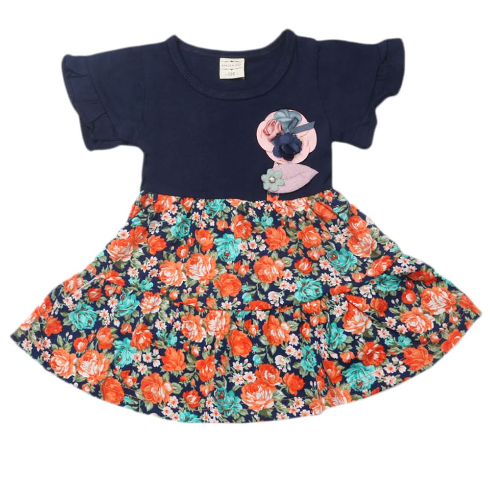 Newborn Girls Half Sleeves Frock - Navy Blue, Kids, Newborn Girls Frocks, Chase Value, Chase Value