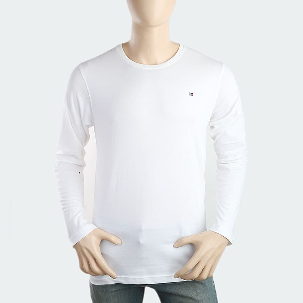 Men's Round Neck Full Sleeves T-Shirt - White, Men, T-Shirts And Polos, Chase Value, Chase Value