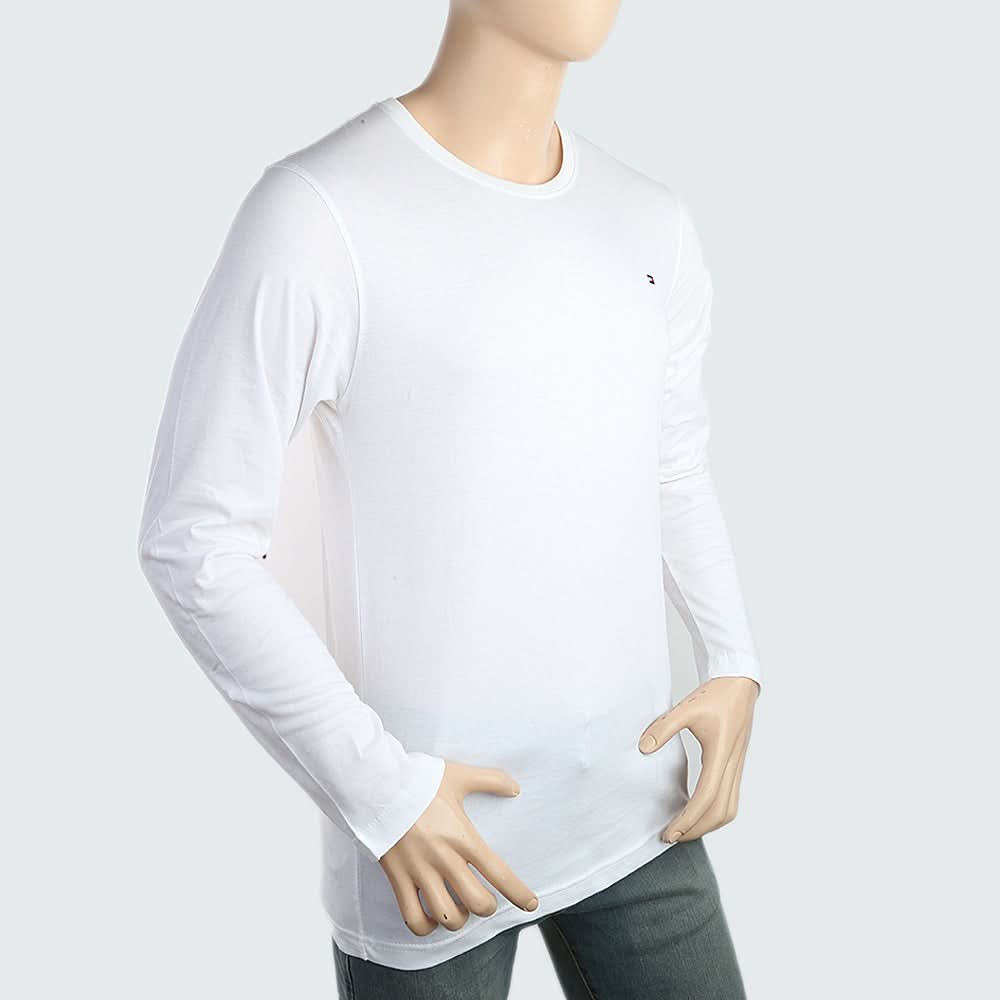 Men's Round Neck Full Sleeves T-Shirt - White, Men, T-Shirts And Polos, Chase Value, Chase Value