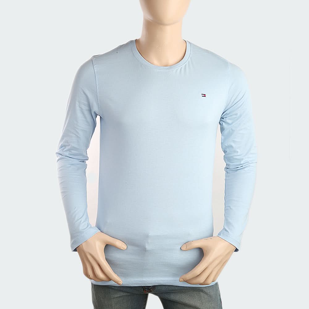 Men's Round Neck Full Sleeves T-Shirt - Sky Blue, Men, T-Shirts And Polos, Chase Value, Chase Value