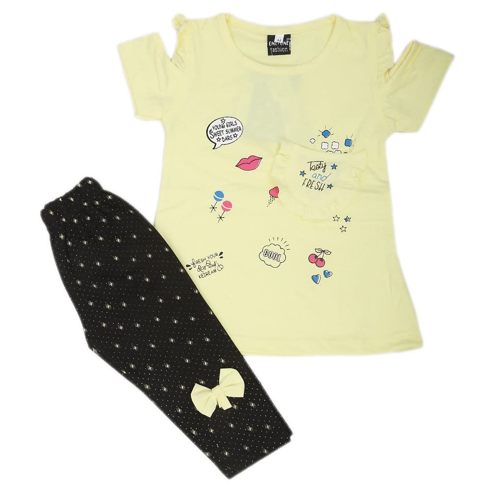Girls Short Suit - Yellow, Kids, Girls Sets And Suits, Chase Value, Chase Value