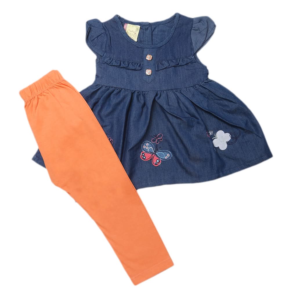 Newborn Girls Half Sleeves Suit - Denim - A, Kids, Newborn Girls Sets And Suits, Chase Value, Chase Value