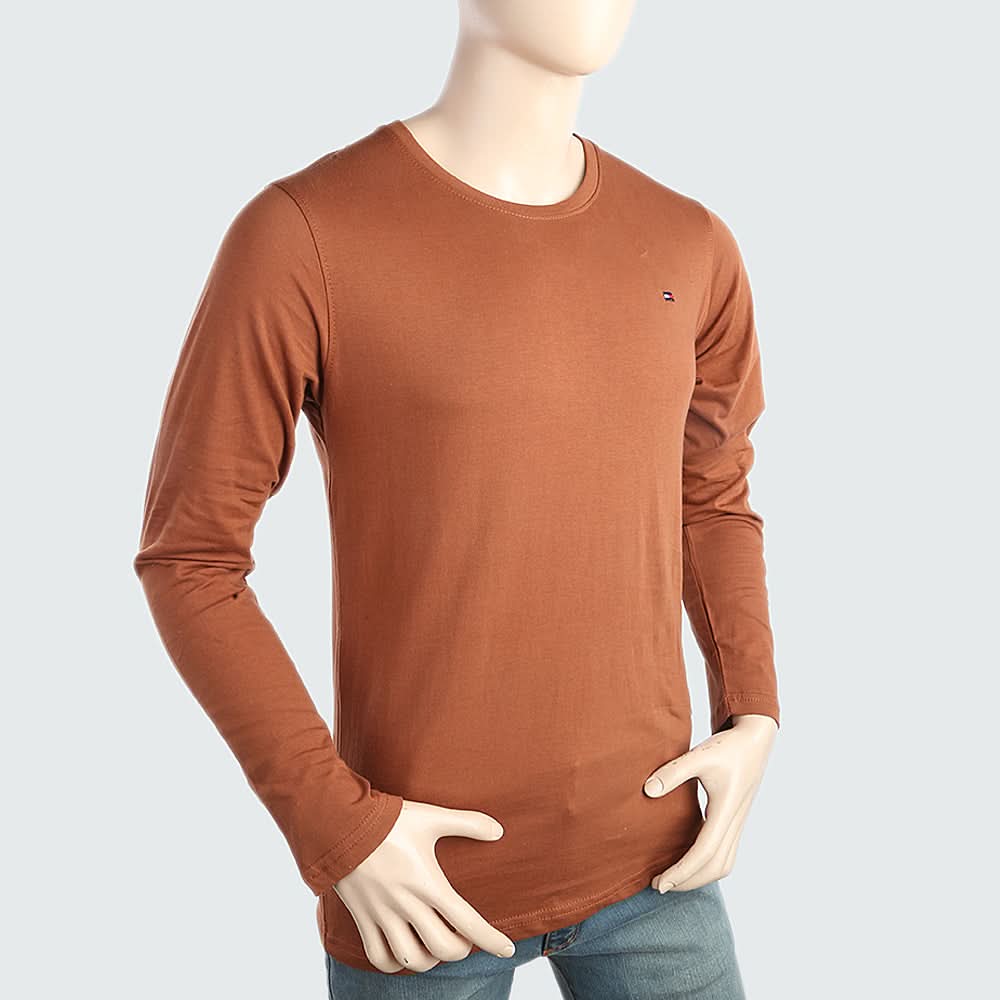 Men's Round Neck Full Sleeves T-Shirt - Brown, Men, T-Shirts And Polos, Chase Value, Chase Value