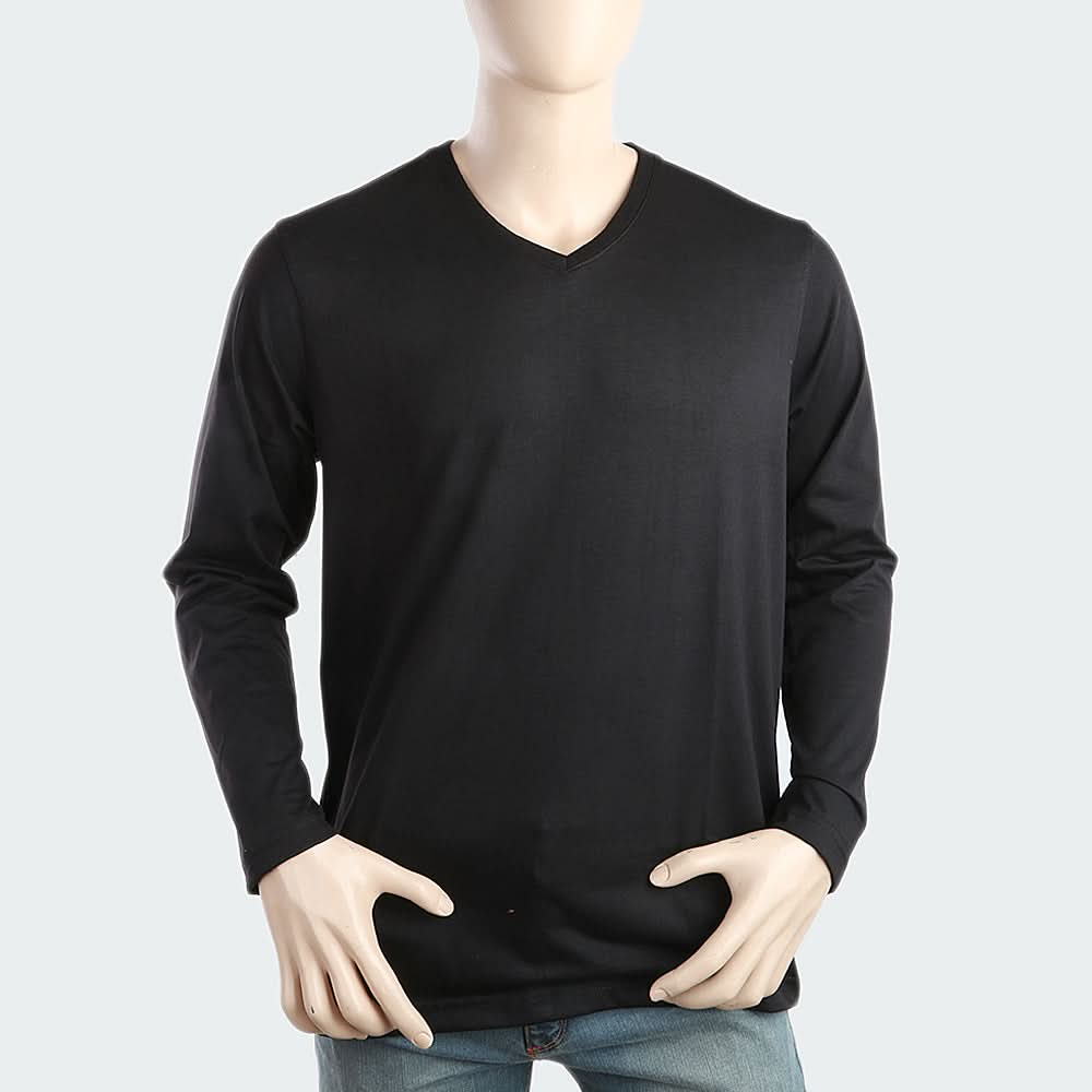 Men's V Neck Full Sleeves T-Shirt - Black, Men, T-Shirts And Polos, Chase Value, Chase Value