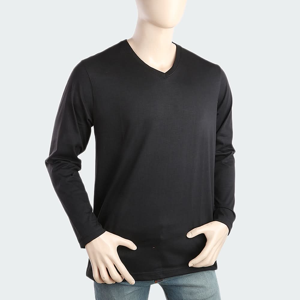 Men's V Neck Full Sleeves T-Shirt - Black, Men, T-Shirts And Polos, Chase Value, Chase Value