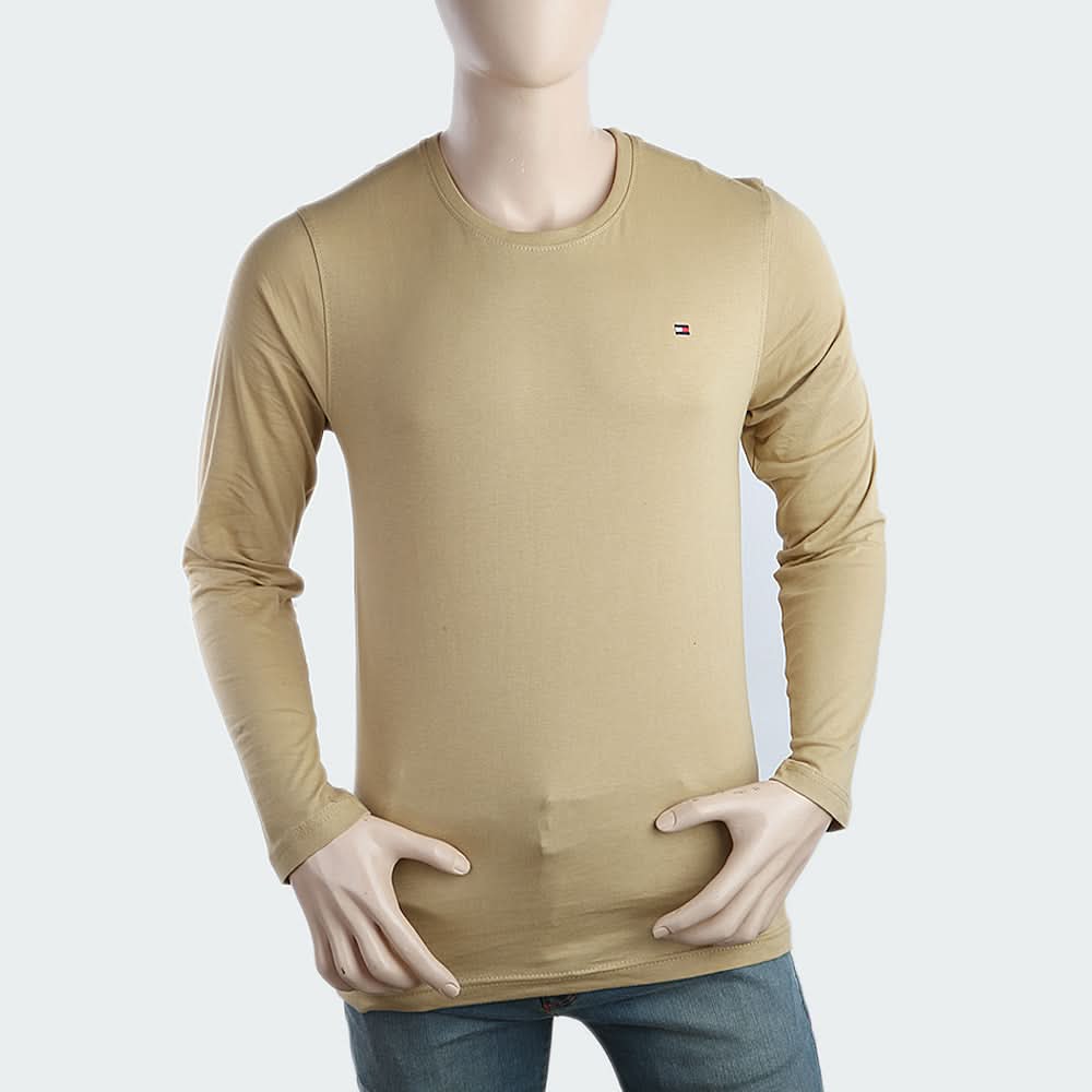 Men's Round Neck Full Sleeves T-Shirt - Camel, Men, T-Shirts And Polos, Chase Value, Chase Value