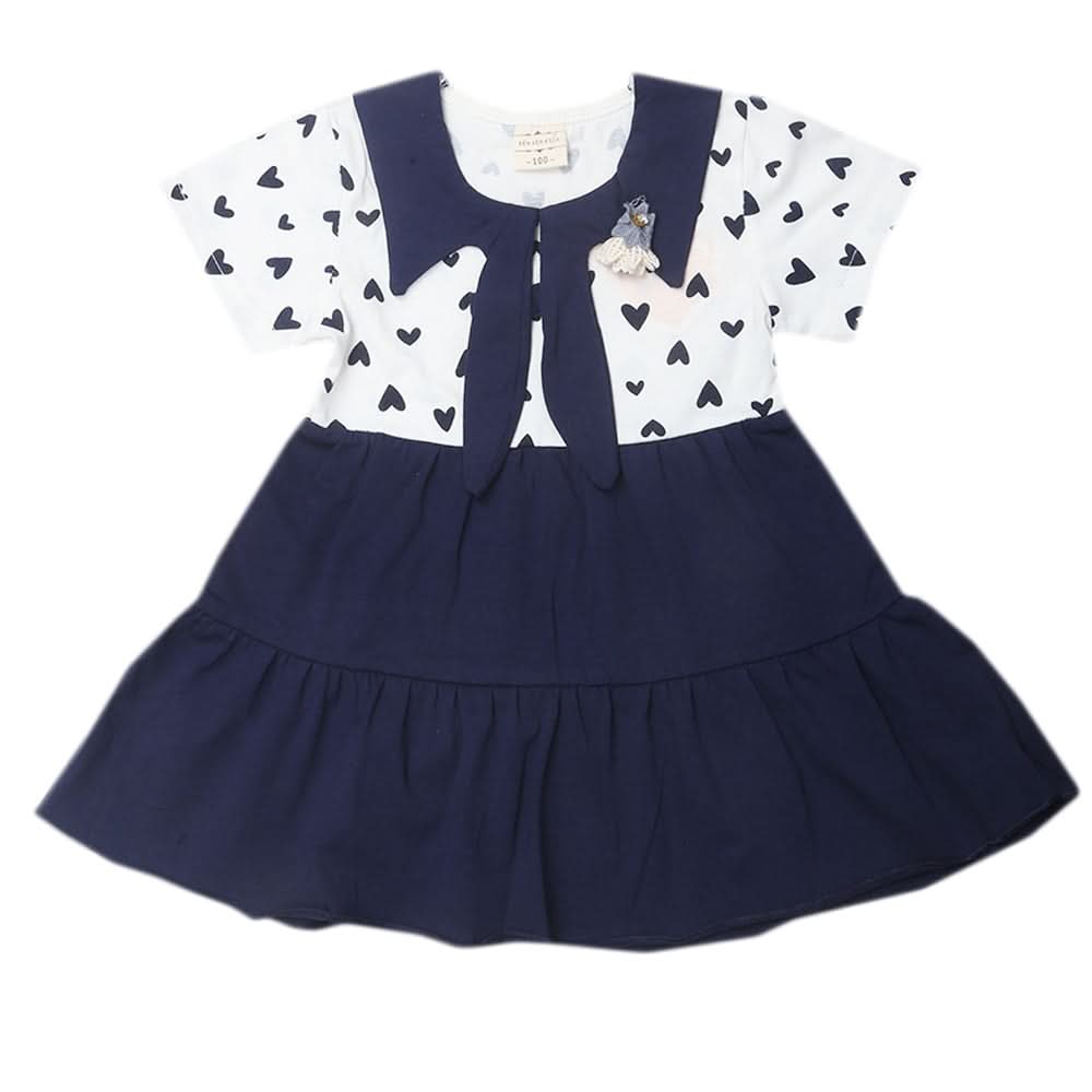 Newborn Girls Half Sleeves Frock - Navy Blue, Kids, Newborn Girls Frocks, Chase Value, Chase Value