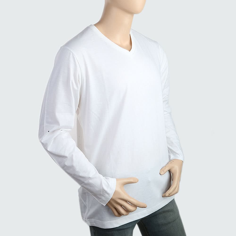 Men's V Neck Full Sleeves T-Shirt - white, Men, T-Shirts And Polos, Chase Value, Chase Value