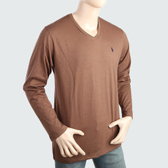 Men's V Neck Full Sleeves T-Shirt - Dark Brown, Men, T-Shirts And Polos, Chase Value, Chase Value