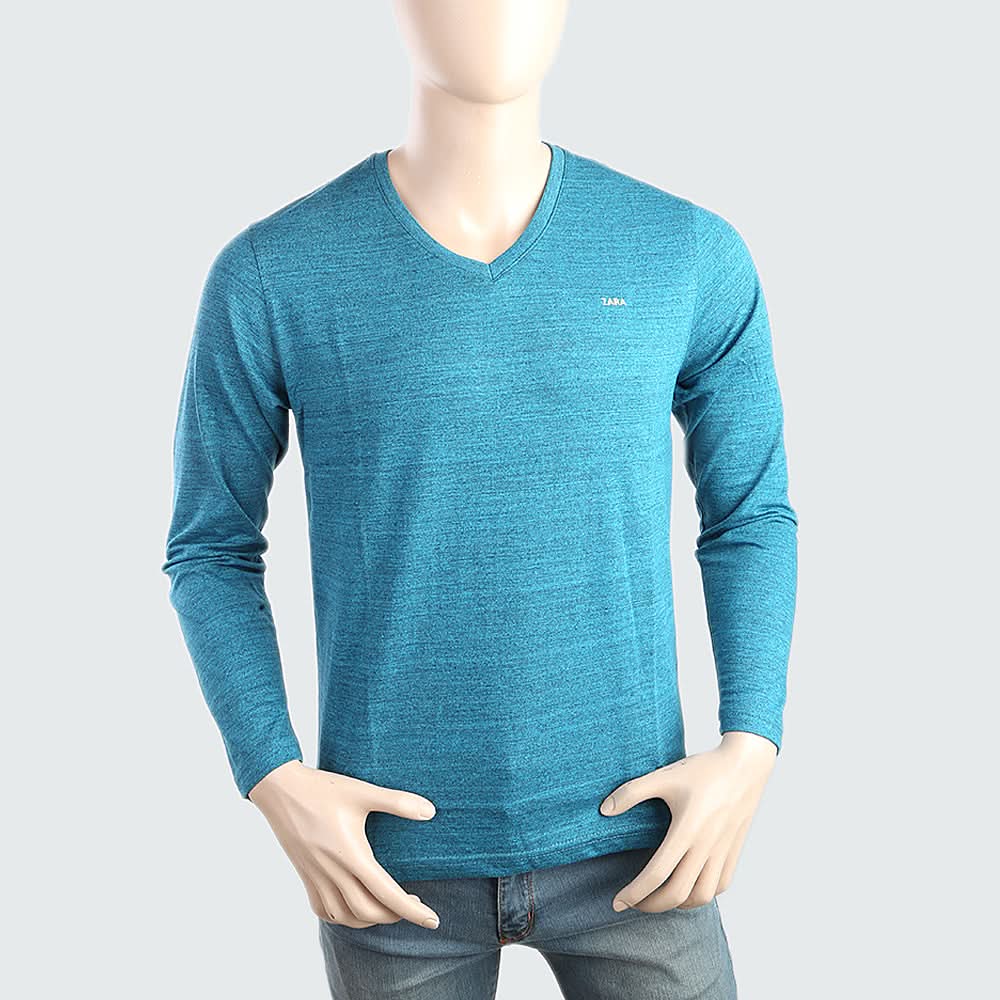 Men's V Neck Full Sleeves T-Shirt - Aqua, Men, T-Shirts And Polos, Chase Value, Chase Value