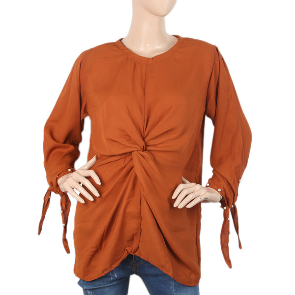 Women Western Top With Cut Sleeve & Beats - Brown, Women, T-Shirts And Tops, Chase Value, Chase Value