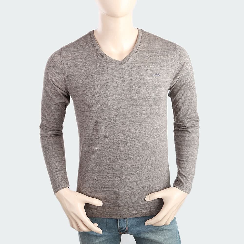 Men's V Neck Full Sleeves T-Shirt - Brown, Men, T-Shirts And Polos, Chase Value, Chase Value