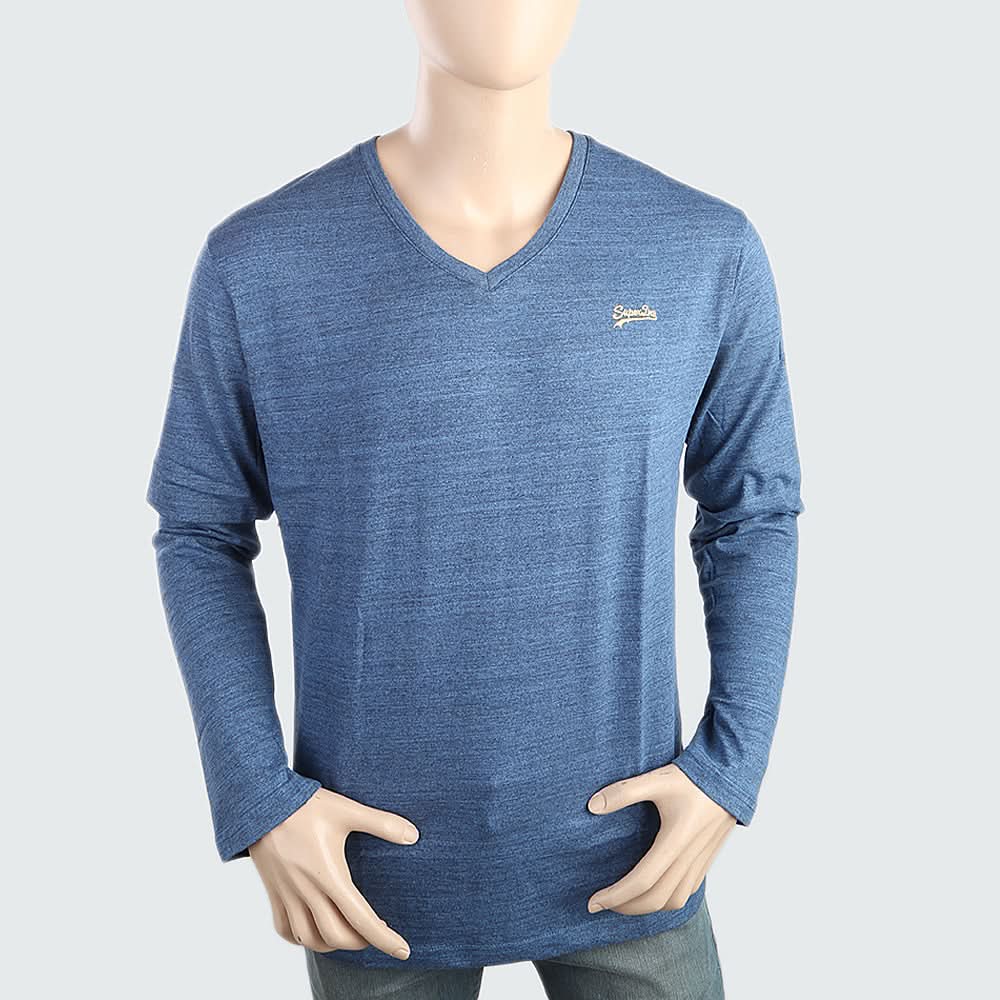 Men's V Neck Full Sleeves T-Shirt - Steel Blue, Men, T-Shirts And Polos, Chase Value, Chase Value