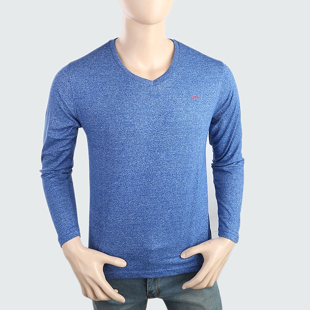 Men's V Neck Full Sleeves T-Shirt - Blue, Men, T-Shirts And Polos, Chase Value, Chase Value