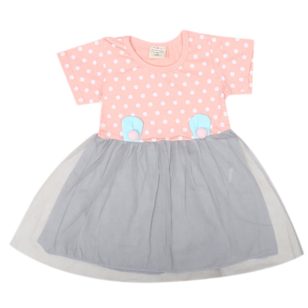 Newborn Girls Half Sleeves Frock - Peach, Kids, Newborn Girls Frocks, Chase Value, Chase Value