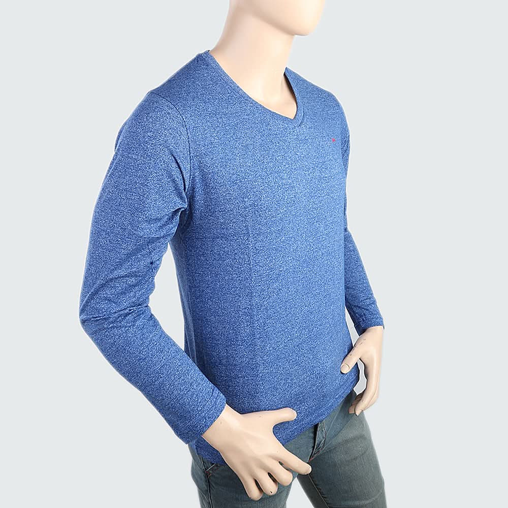 Men's V Neck Full Sleeves T-Shirt - Blue, Men, T-Shirts And Polos, Chase Value, Chase Value