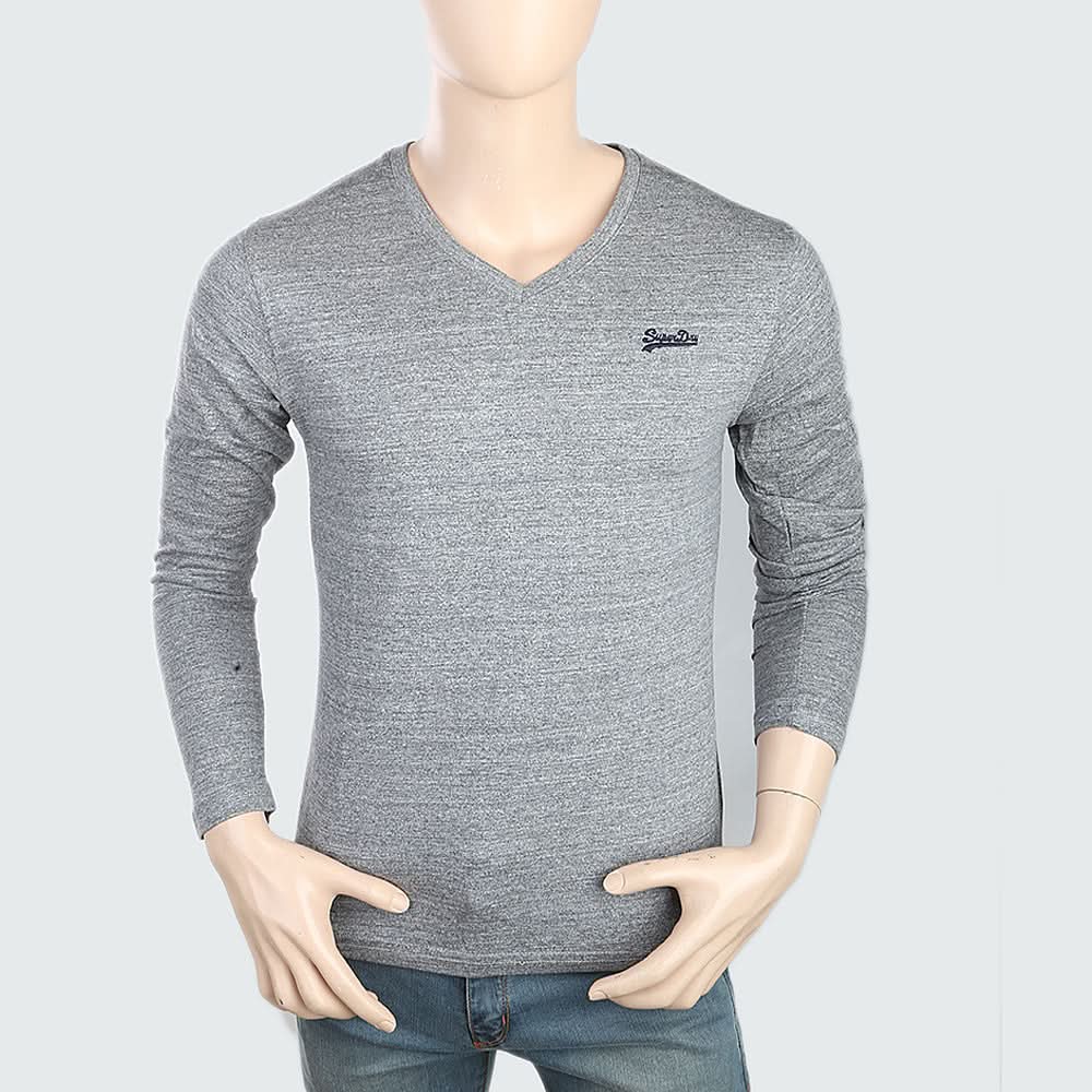 Men's V Neck Full Sleeves T-Shirt - Grey, Men, T-Shirts And Polos, Chase Value, Chase Value