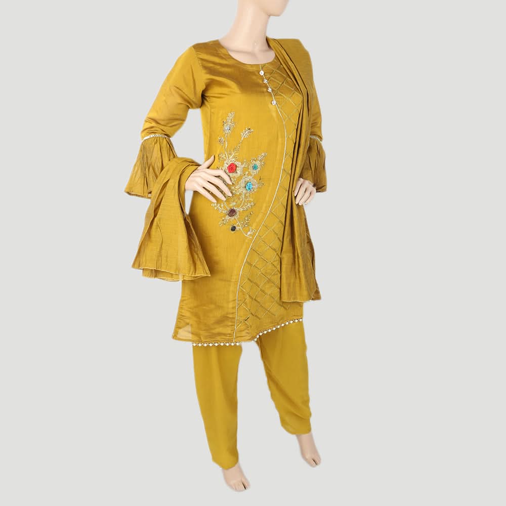 Women's Fancy 03 Pcs Suit - Mustard, Women, Shalwar Suits, Chase Value, Chase Value