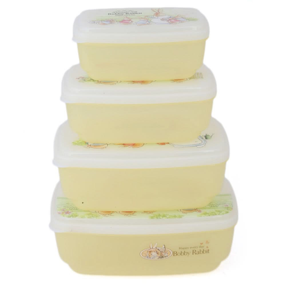 Rabbit Lunch Box 4 Pcs Set - Yellow, Home & Lifestyle, Storage Boxes, Chase Value, Chase Value