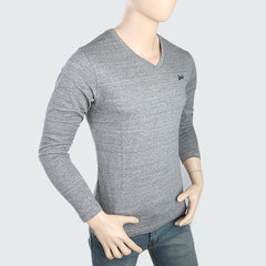 Men's V Neck Full Sleeves T-Shirt - Grey, Men, T-Shirts And Polos, Chase Value, Chase Value